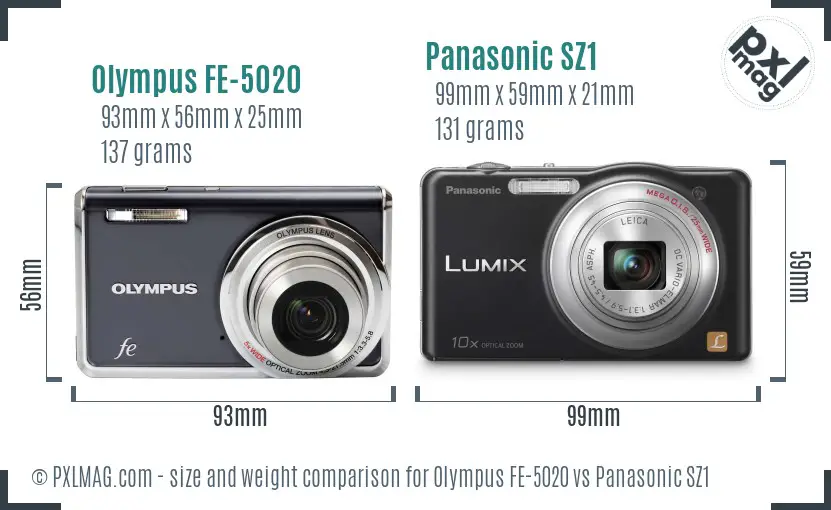 Olympus FE-5020 vs Panasonic SZ1 size comparison