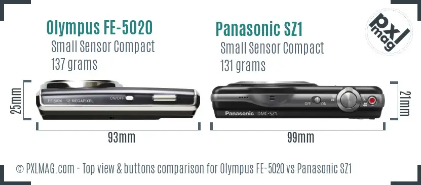 Olympus FE-5020 vs Panasonic SZ1 top view buttons comparison