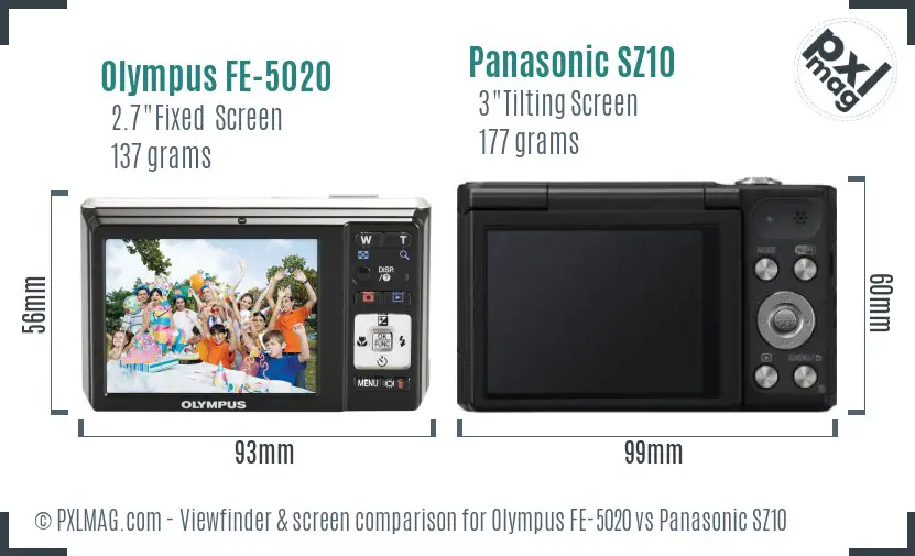 Olympus FE-5020 vs Panasonic SZ10 Screen and Viewfinder comparison