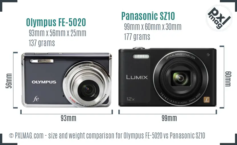 Olympus FE-5020 vs Panasonic SZ10 size comparison