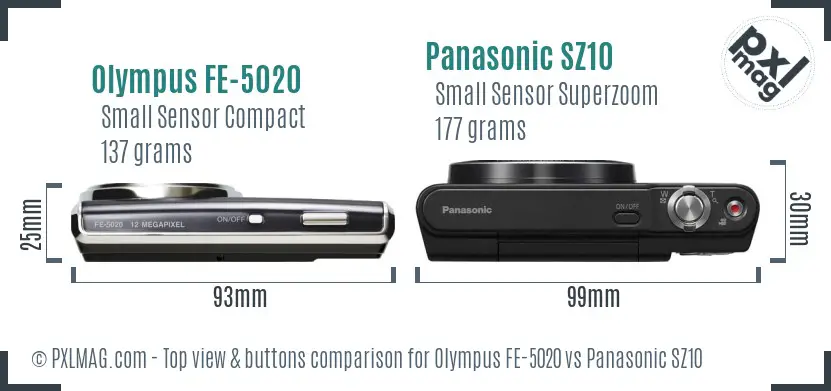 Olympus FE-5020 vs Panasonic SZ10 top view buttons comparison
