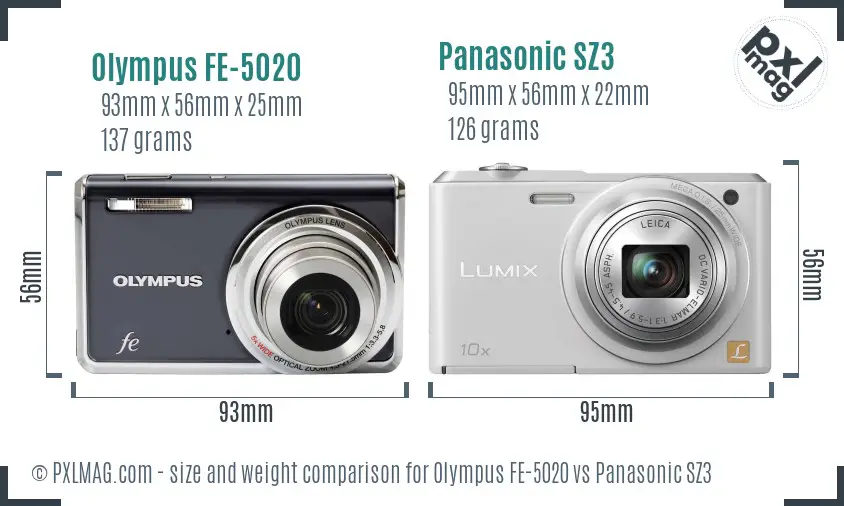 Olympus FE-5020 vs Panasonic SZ3 size comparison Olympus FE-5020 vs Panasonic SZ3 size comparison