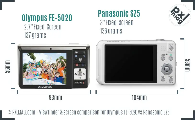 Olympus FE-5020 vs Panasonic SZ5 Screen and Viewfinder comparison