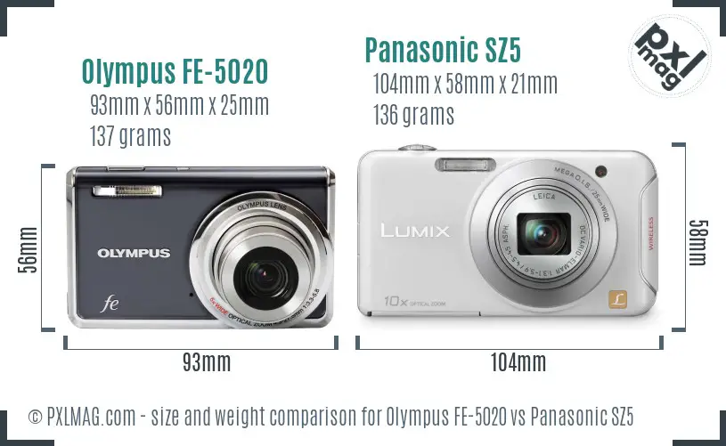 Olympus FE-5020 vs Panasonic SZ5 size comparison