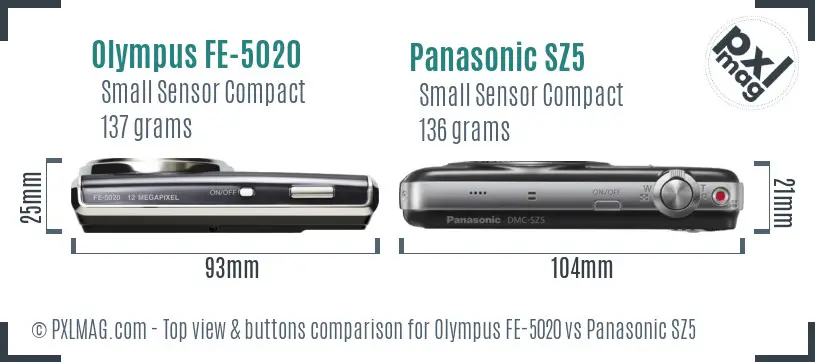 Olympus FE-5020 vs Panasonic SZ5 top view buttons comparison