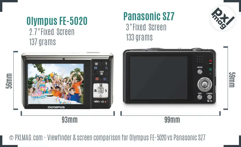 Olympus FE-5020 vs Panasonic SZ7 Screen and Viewfinder comparison