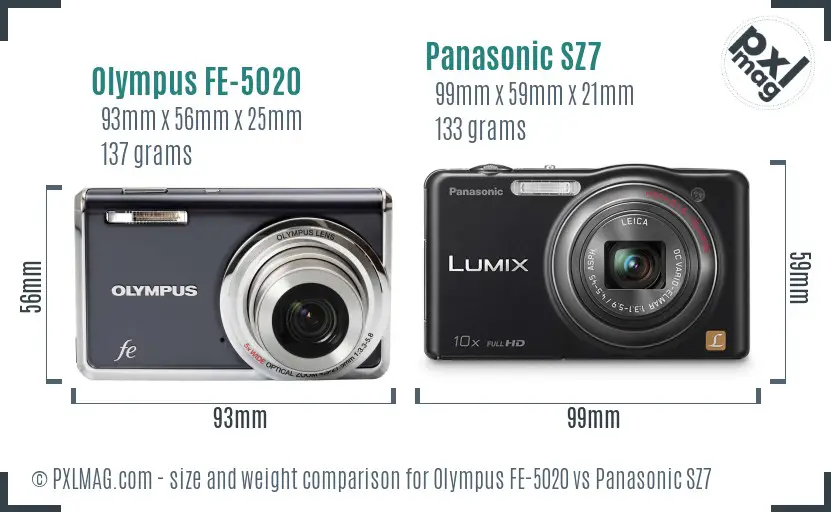 Olympus FE-5020 vs Panasonic SZ7 size comparison