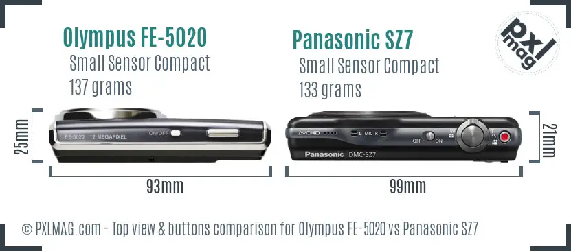 Olympus FE-5020 vs Panasonic SZ7 top view buttons comparison