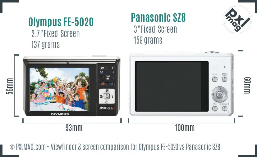 Olympus FE-5020 vs Panasonic SZ8 Screen and Viewfinder comparison