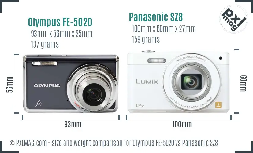 Olympus FE-5020 vs Panasonic SZ8 size comparison