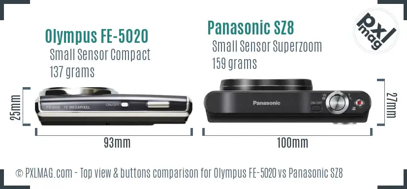 Olympus FE-5020 vs Panasonic SZ8 top view buttons comparison