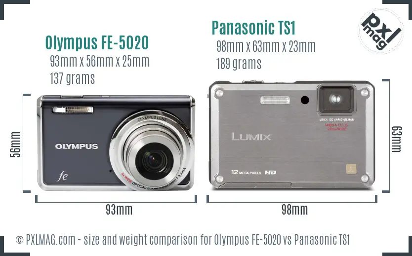 Olympus FE-5020 vs Panasonic TS1 size comparison