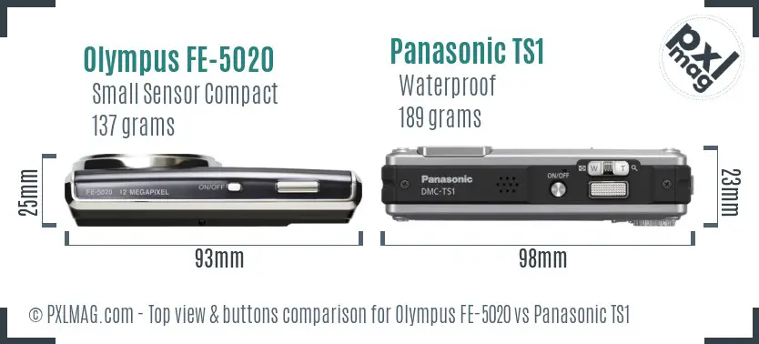 Olympus FE-5020 vs Panasonic TS1 top view buttons comparison