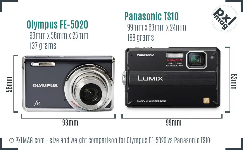 Olympus FE-5020 vs Panasonic TS10 size comparison