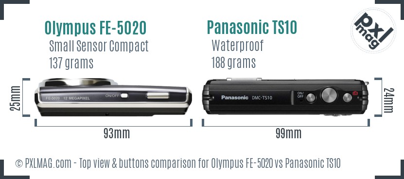 Olympus FE-5020 vs Panasonic TS10 top view buttons comparison