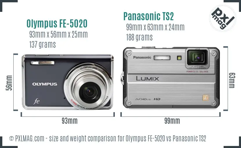 Olympus FE-5020 vs Panasonic TS2 size comparison
