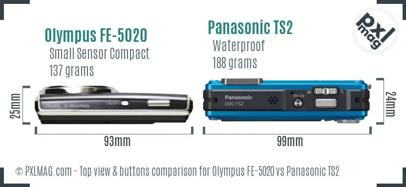 Olympus FE-5020 vs Panasonic TS2 top view buttons comparison
