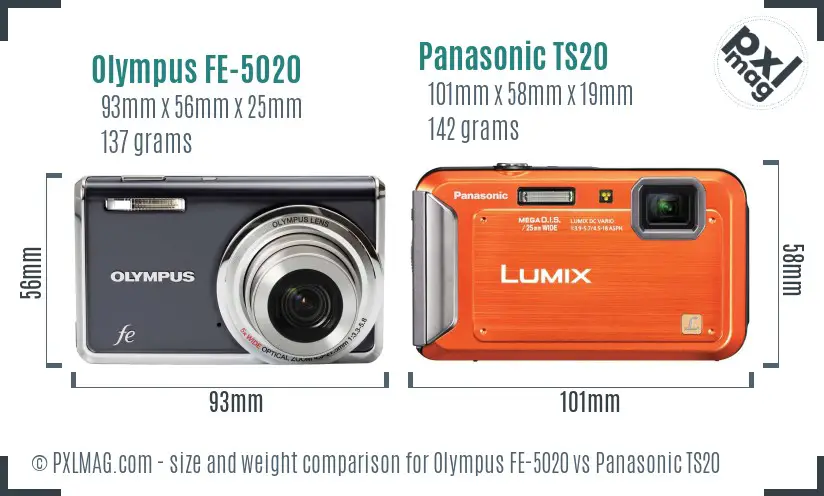 Olympus FE-5020 vs Panasonic TS20 size comparison