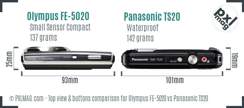 Olympus FE-5020 vs Panasonic TS20 top view buttons comparison