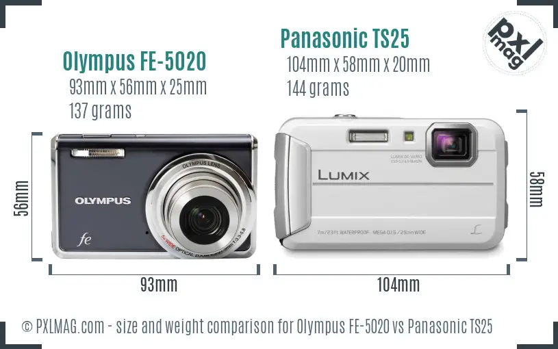 Olympus FE-5020 vs Panasonic TS25 size comparison Olympus FE-5020 vs Panasonic TS25 size comparison