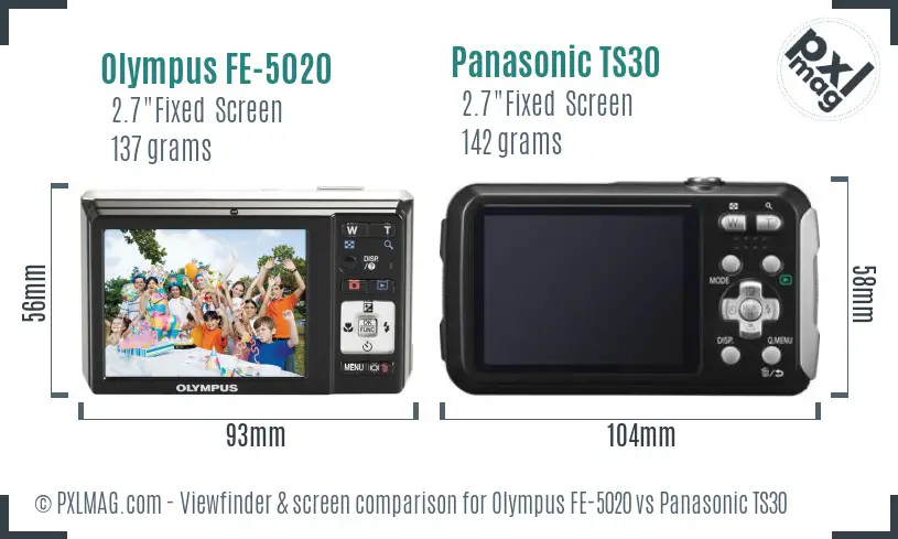 Olympus FE-5020 vs Panasonic TS30 Screen and Viewfinder comparison