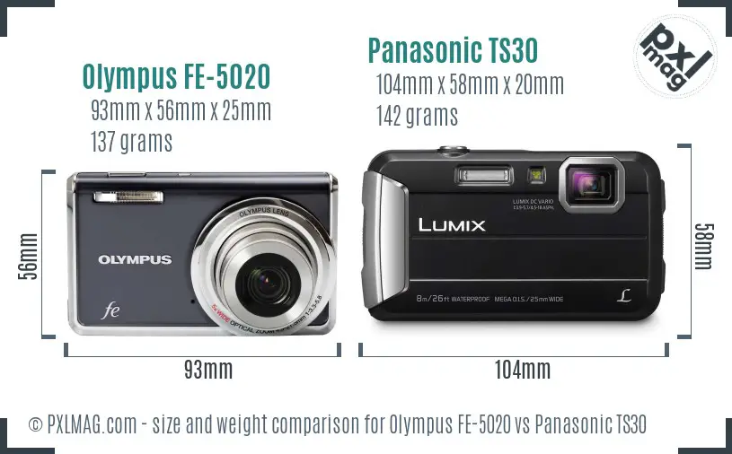 Olympus FE-5020 vs Panasonic TS30 size comparison