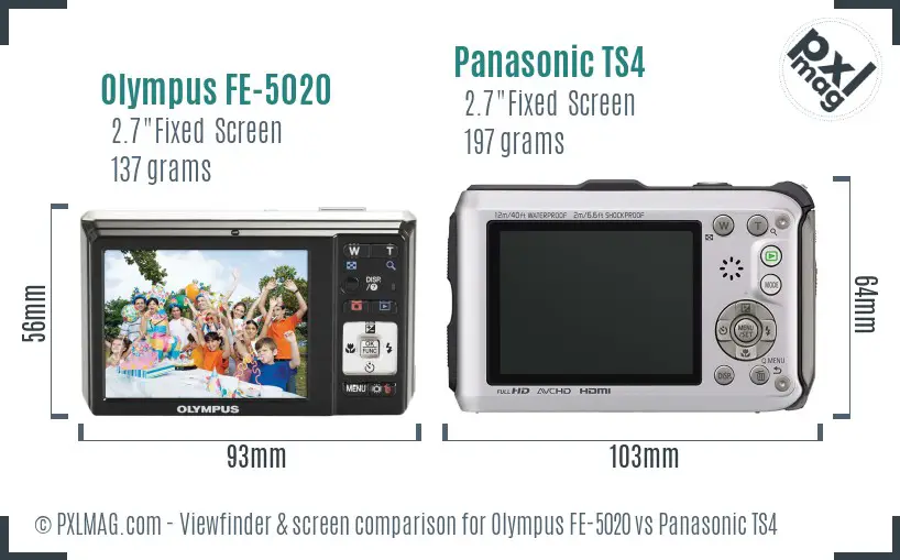 Olympus FE-5020 vs Panasonic TS4 Screen and Viewfinder comparison
