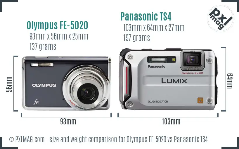 Olympus FE-5020 vs Panasonic TS4 size comparison