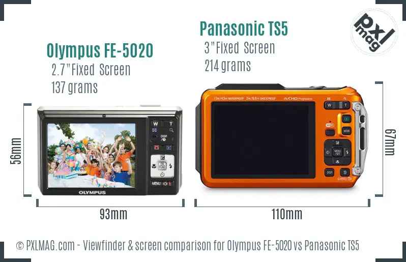 Olympus FE-5020 vs Panasonic TS5 Screen and Viewfinder comparison