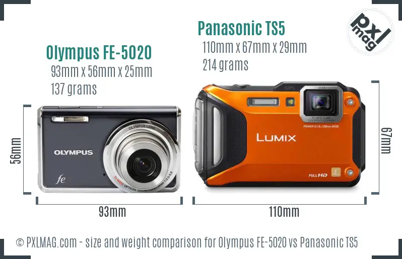 Olympus FE-5020 vs Panasonic TS5 size comparison