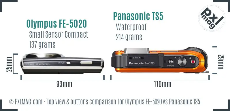 Olympus FE-5020 vs Panasonic TS5 top view buttons comparison