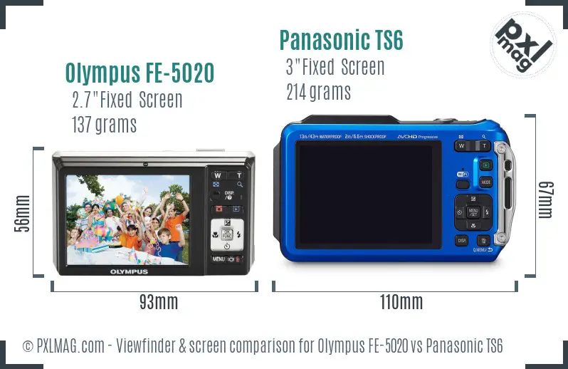 Olympus FE-5020 vs Panasonic TS6 Screen and Viewfinder comparison