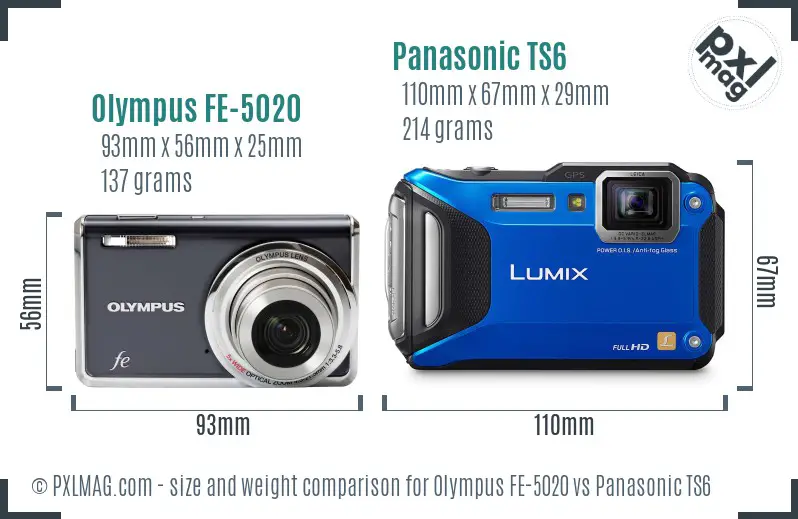 Olympus FE-5020 vs Panasonic TS6 size comparison