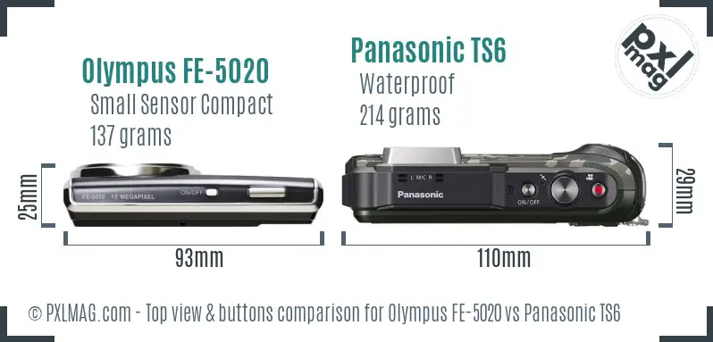 Olympus FE-5020 vs Panasonic TS6 top view buttons comparison