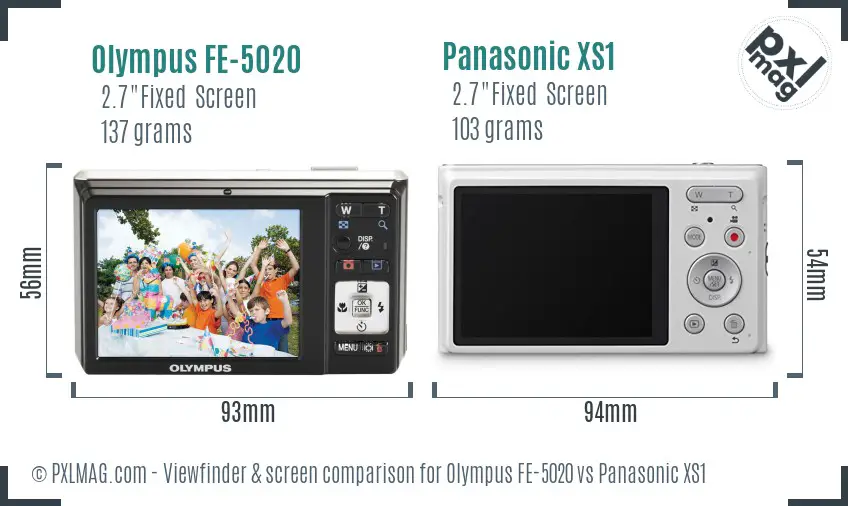 Olympus FE-5020 vs Panasonic XS1 Screen and Viewfinder comparison