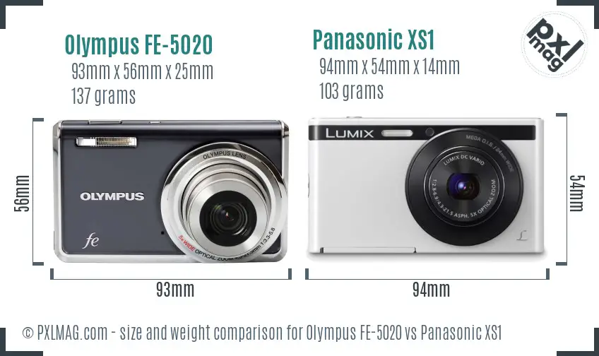 Olympus FE-5020 vs Panasonic XS1 size comparison