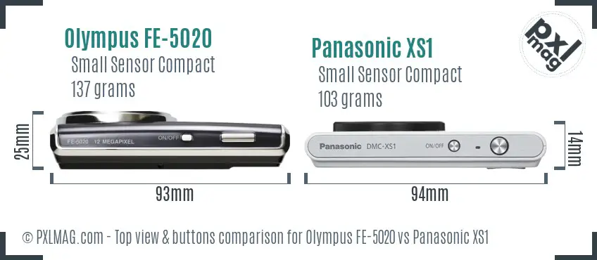 Olympus FE-5020 vs Panasonic XS1 top view buttons comparison