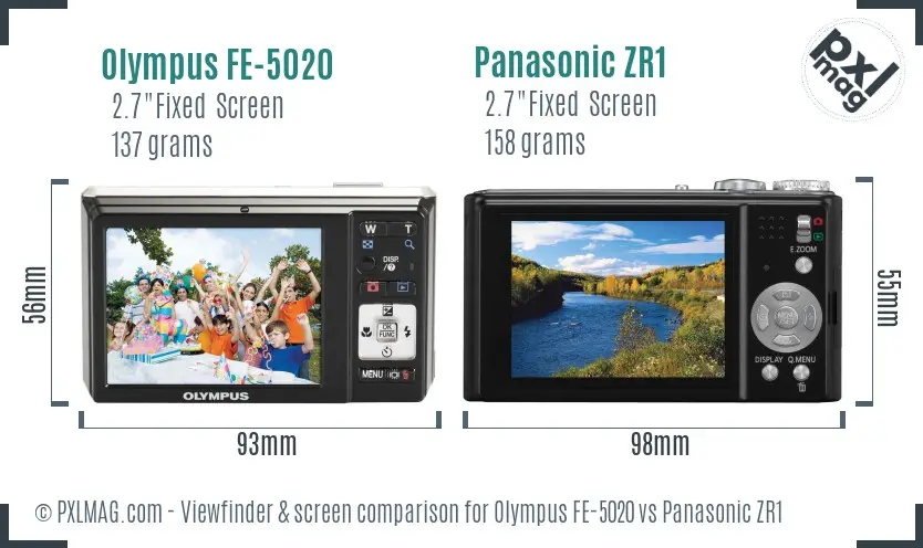 Olympus FE-5020 vs Panasonic ZR1 Screen and Viewfinder comparison