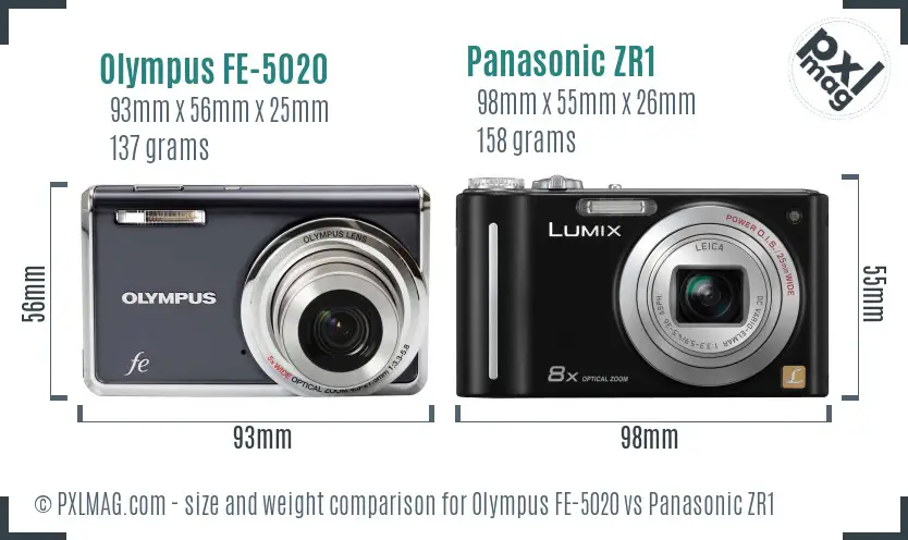 Olympus FE-5020 vs Panasonic ZR1 size comparison