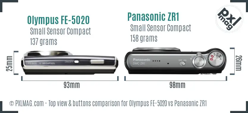 Olympus FE-5020 vs Panasonic ZR1 top view buttons comparison