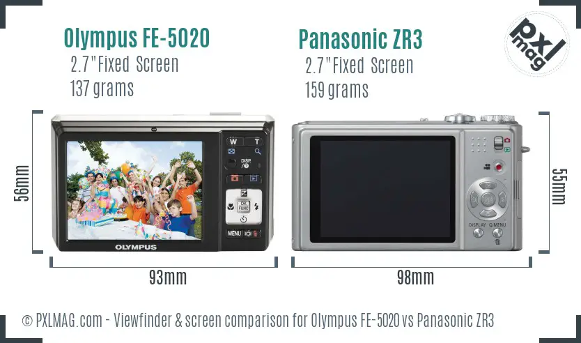 Olympus FE-5020 vs Panasonic ZR3 Screen and Viewfinder comparison