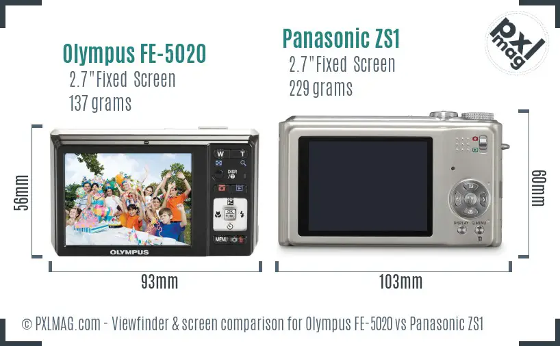 Olympus FE-5020 vs Panasonic ZS1 Screen and Viewfinder comparison