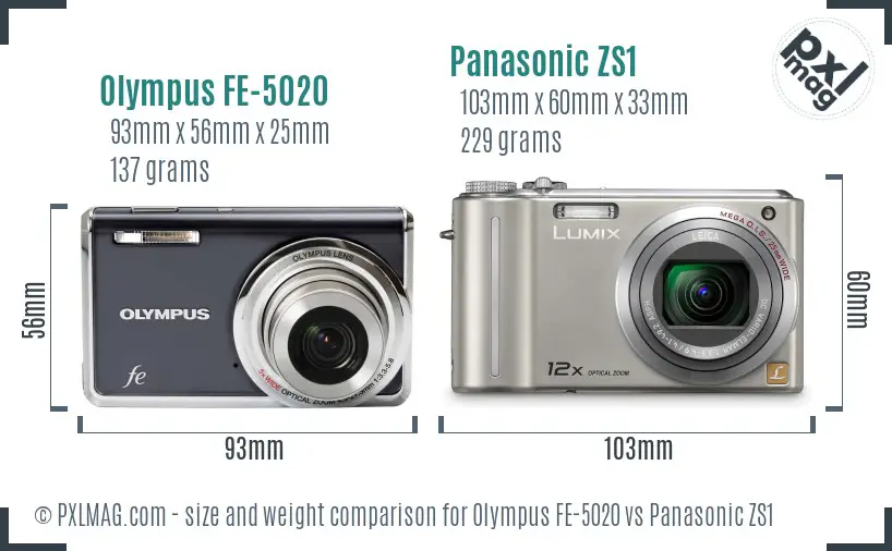 Olympus FE-5020 vs Panasonic ZS1 size comparison