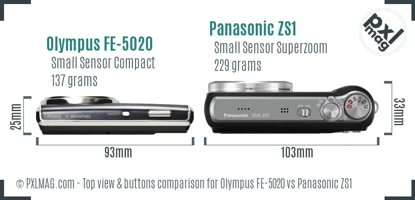 Olympus FE-5020 vs Panasonic ZS1 top view buttons comparison