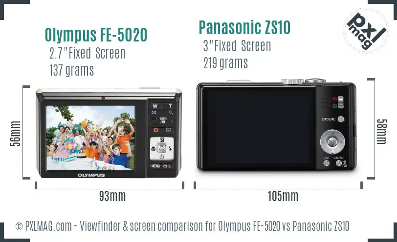 Olympus FE-5020 vs Panasonic ZS10 Screen and Viewfinder comparison