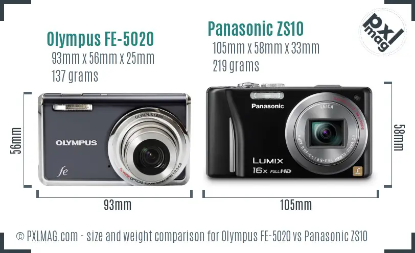 Olympus FE-5020 vs Panasonic ZS10 size comparison