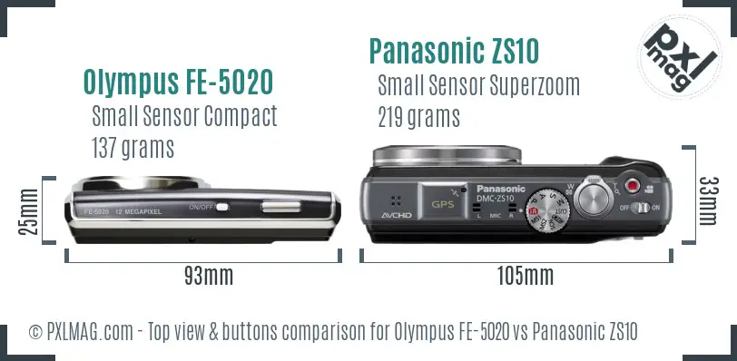Olympus FE-5020 vs Panasonic ZS10 top view buttons comparison