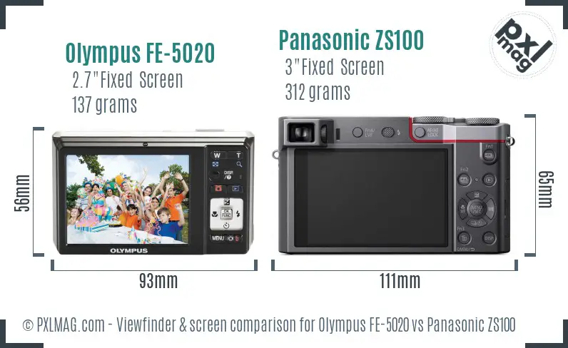 Olympus FE-5020 vs Panasonic ZS100 Screen and Viewfinder comparison