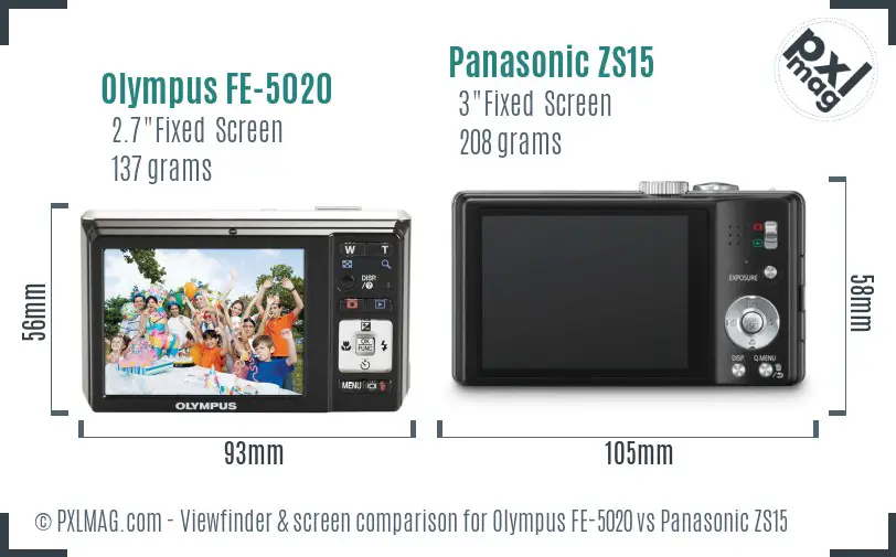Olympus FE-5020 vs Panasonic ZS15 Screen and Viewfinder comparison