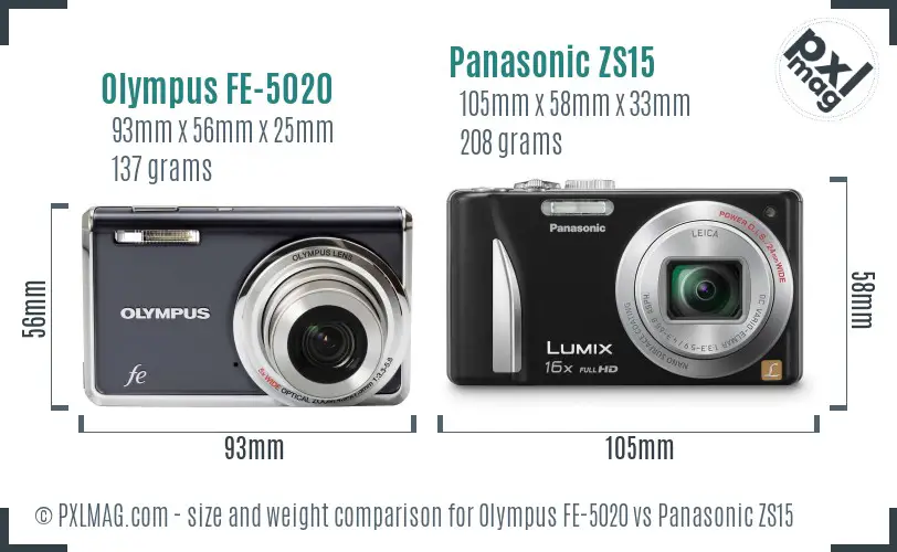 Olympus FE-5020 vs Panasonic ZS15 size comparison